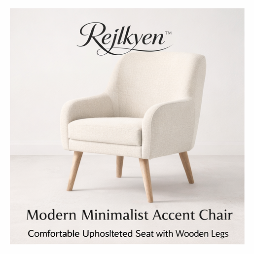 Rejlkyen™ Modern Minimalist Accent Chair – Comfortable Upholstered Seat with Wooden Legs