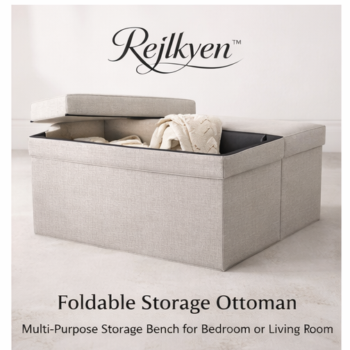Rejlkyen™ Foldable Storage Ottoman – Multi-Purpose Storage Bench for Bedroom or Living Room