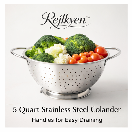 Rejlkyen™ Stainless Steel Colander – 5 Quart with Handles for Easy Draining