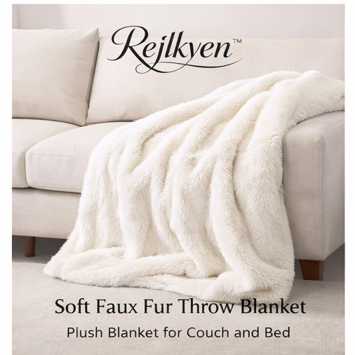 Rejlkyen™ Soft Faux Fur Throw Blanket – Plush Blanket for Couch and Bed